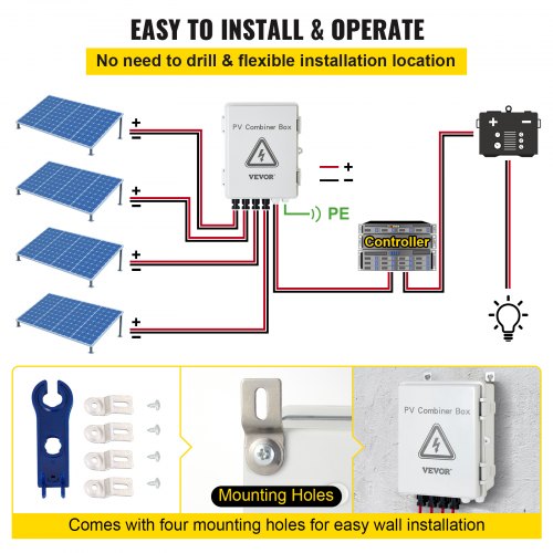 PV Combiner Box 4 String with 15A Rated Current Fuse 63A Circuit Breaker