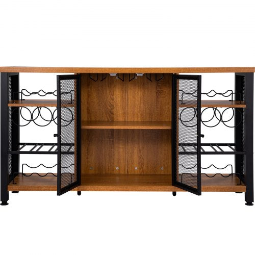 Industrial Bar Cabinet 55 Inch Rustic Oak 330 LBS Wine Table for Liquor
