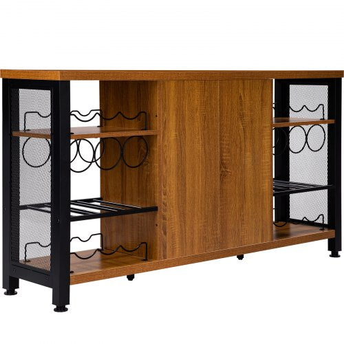 Industrial Bar Cabinet 55 Inch Rustic Oak 330 LBS Wine Table for Liquor