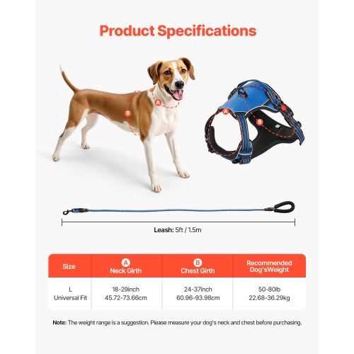 Dog Harness for Large Dogs No Pull Adjustable Dog Vest Pet Harness with 5ft