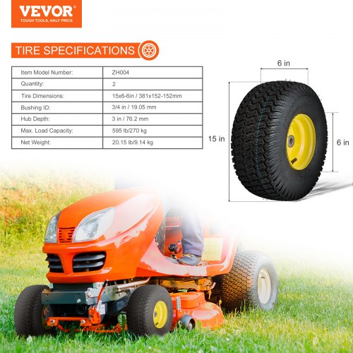 Lawn Mower Tires with Rim 15x66 Tubeless Tractor Tires 2Pack Tire and Wheel