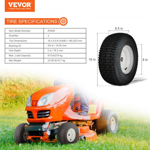 Lawn Mower Tires with Rim 16x658 Tubeless Tractor Tires 2Pack Tire and Wheel
