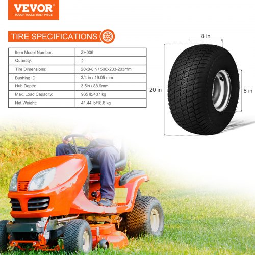 Lawn Mower Tires With Rim 20X88 Tubeless Tractor 2Pack Tire And Wheel Assembly
