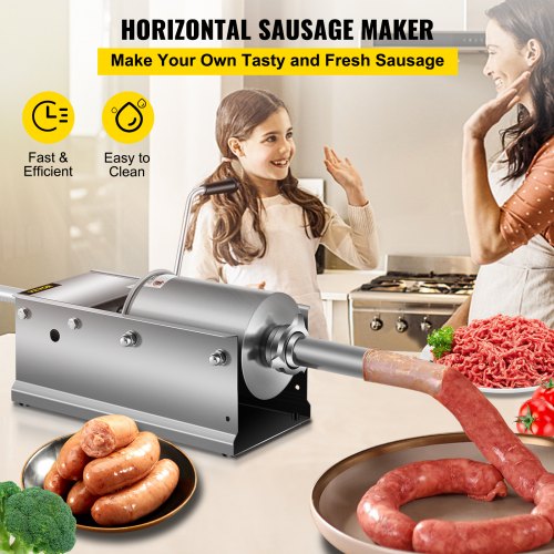 Horizontal Sausage Stuffer 3L 7Lbs Manual Sausage Maker With 5 Filling