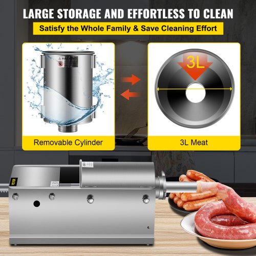 Horizontal Sausage Stuffer 3L 7Lbs Manual Sausage Maker With 5 Filling