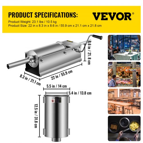 Manual Sausage Stuffer 5 L 11 LBS Horizontal Sausage Machine DualSpeed