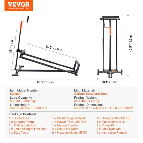Ride on Lawn Mower Lift Jack 880 Lbs Weight Capacity Telescopic