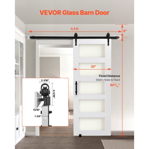 Sliding Barn Door 30 X 84 Inch Highstrength Mdf Panel And Glass With Hardware