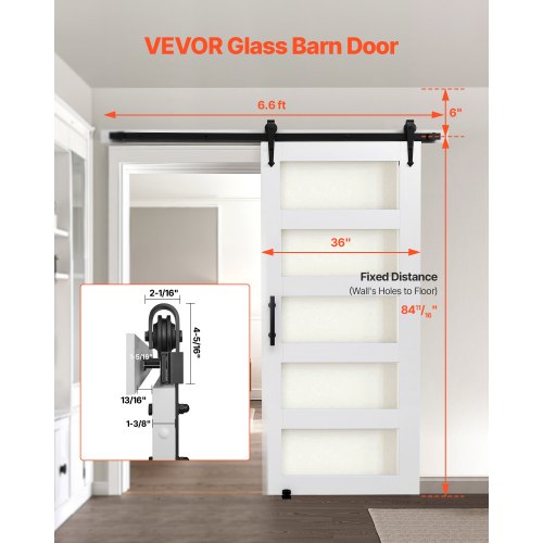 Sliding Barn Door 36 X 84 Inch Highstrength Mdf Panel And Glass With Hardware