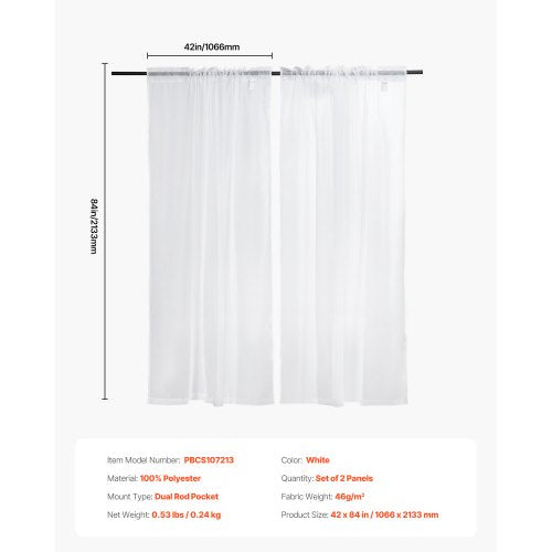 Sheer Curtains 84 inches Long 2 Panels Set Sheer White Curtains Each 42