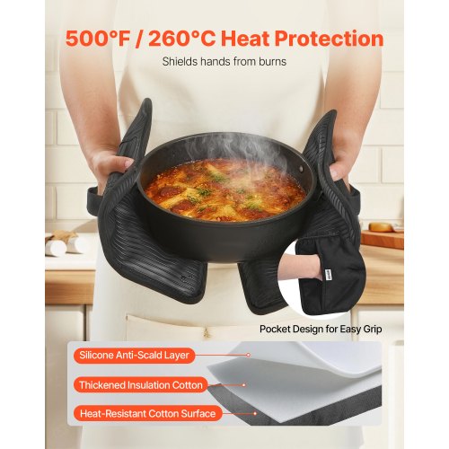 Pot Holders Heat Resistant To 500F With Ribbed Soft Antislip Silicone Strips