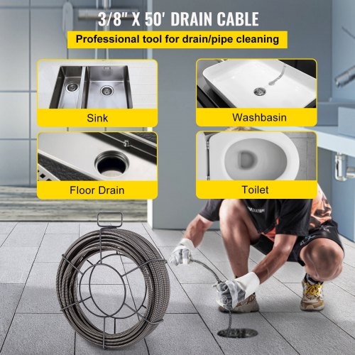Drain Cleaning Cable 50 Feet x 38 Inch Solid Core Cable Sewer Cable Drain