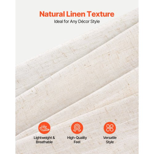 Natural Linen Curtains 52 x 84 inch 2 Panels Set Semi Sheer Light