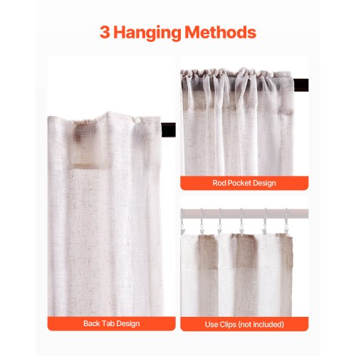 Natural Linen Curtains 52 x 84 inch 2 Panels Set Semi Sheer Light