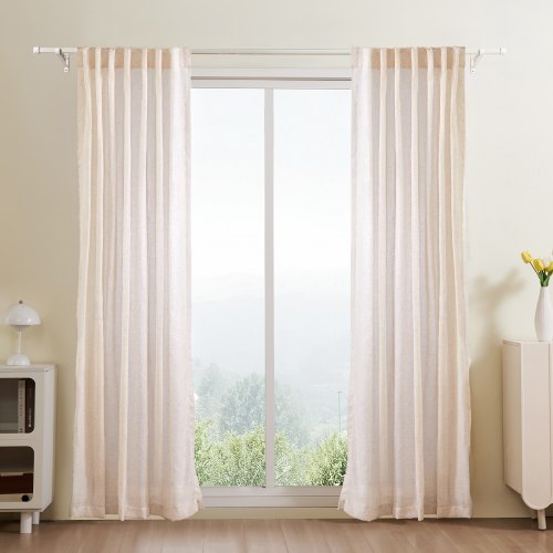 Natural Linen Curtains 52 x 84 inch 2 Panels Set Semi Sheer Light
