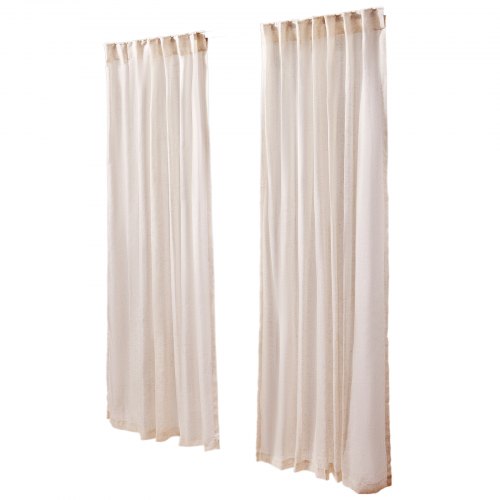 Natural Linen Curtains 52 x 84 inch 2 Panels Set Semi Sheer Light