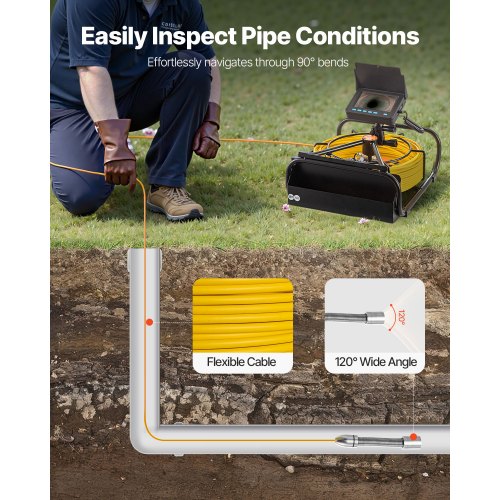 Sewer Camera 164Ft50M 43 Pipe Drain Inspection With Dvr Function Snake Cable