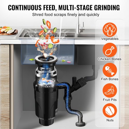 Garbage Disposal 12HP 3450RPM Continuous Feed Food Waste Disposer EZ