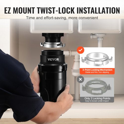 Garbage Disposal 12HP 3450RPM Continuous Feed Food Waste Disposer EZ