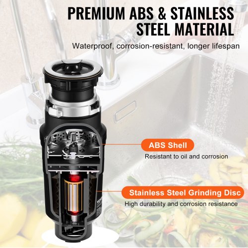 Garbage Disposal 12HP 3450RPM Continuous Feed Food Waste Disposer EZ