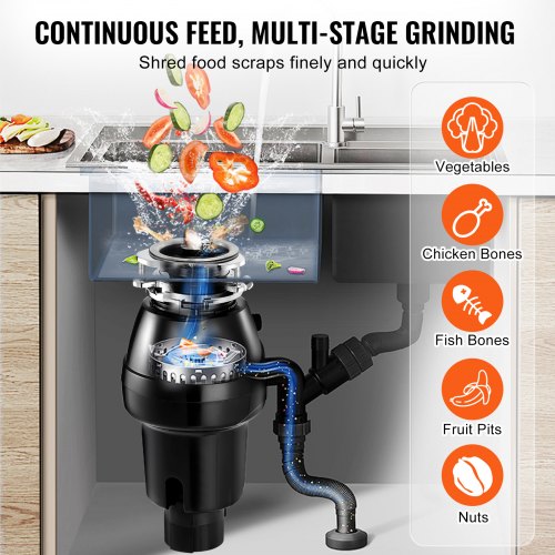 Garbage Disposal 12 HP 3450RPM Continuous Feed Food Waste Disposer 3Bolt