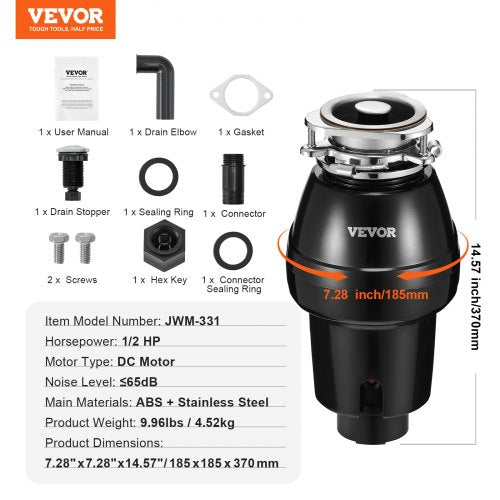 Garbage Disposal 12 HP 3450RPM Continuous Feed Food Waste Disposer 3Bolt