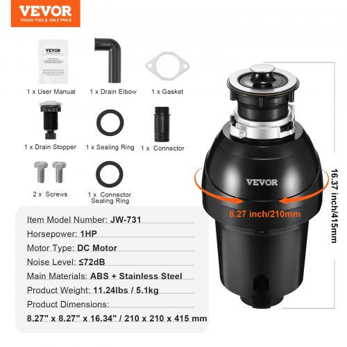Garbage Disposal 1HP 3270RPM Continuous Feed Food Waste Disposer EZ