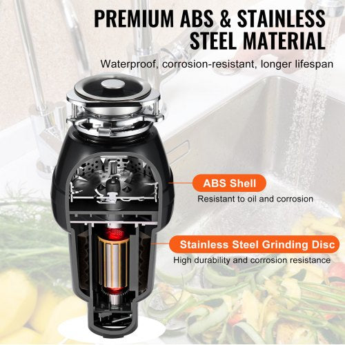 Garbage Disposal 34 HP 3260RPM Continuous Feed Food Waste Disposer 3Bolt