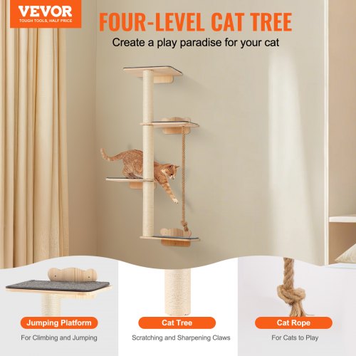 4 Tiers Tall Cat Tree Cat Wall Furniture Set with 4 Jumping Boards