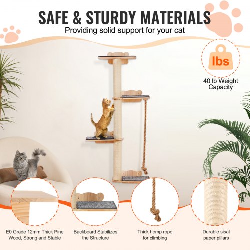 4 Tiers Tall Cat Tree Cat Wall Furniture Set with 4 Jumping Boards