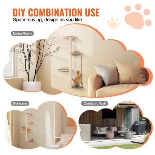 4 Tiers Tall Cat Tree Cat Wall Furniture Set with 4 Jumping Boards