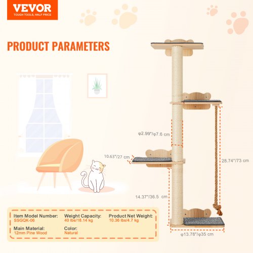 4 Tiers Tall Cat Tree Cat Wall Furniture Set with 4 Jumping Boards