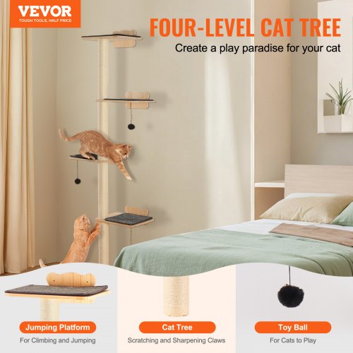 4 Tiers Cat Tree Cat Wall Furniture Set with 4 Jumping Boards WallMounted