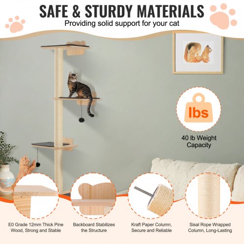 4 Tiers Cat Tree Cat Wall Furniture Set with 4 Jumping Boards WallMounted