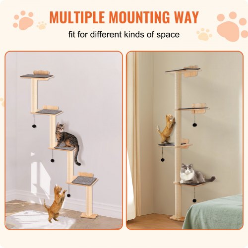4 Tiers Cat Tree Cat Wall Furniture Set with 4 Jumping Boards WallMounted