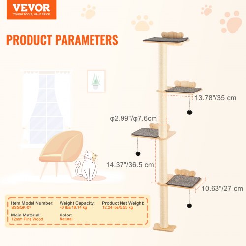 4 Tiers Cat Tree Cat Wall Furniture Set with 4 Jumping Boards WallMounted