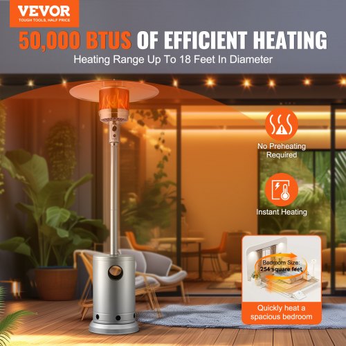 Propane Patio Heater 50000BTU Tall Hammered wRound Table Outdoor Silver – 19 L