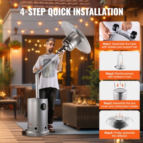 Propane Patio Heater 50000BTU Tall Hammered wRound Table Outdoor Silver – 19 L
