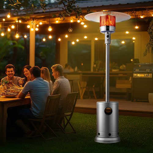Propane Patio Heater 50000BTU Tall Hammered wRound Table Outdoor Silver – 19 L