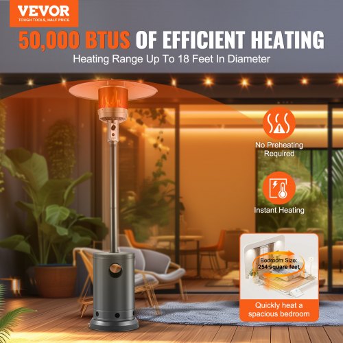 Patio Heater for Outdoor Use 50000BTU Propane Heater Tall Hammered With Round