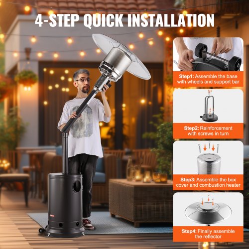 Patio Heater for Outdoor Use 50000BTU Propane Heater Tall Hammered With Round