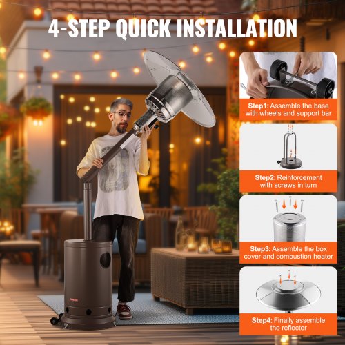 Patio Heater for Outdoor Use 50000BTU Propane Heater Tall Hammered With Round
