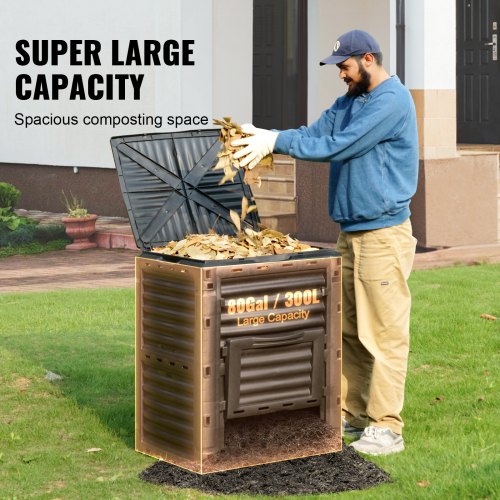 Garden Compost Bin 80 Gal BPA Free Composter Large Capacity Outdoor