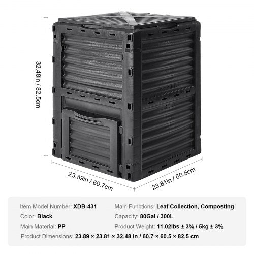 Garden Compost Bin 80 Gal BPA Free Composter Large Capacity Outdoor