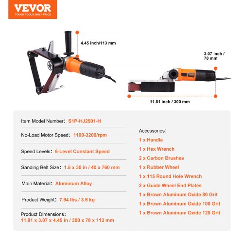 Pipe Tube Polisher Sander 1000W Pipe Belt Sander with 6 Variable Speeds