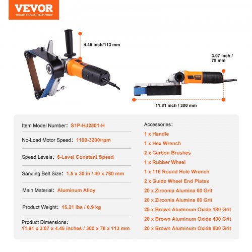 Pipe Tube Polisher Sander 1000W Pipe Belt Sander with 6 Variable Speeds