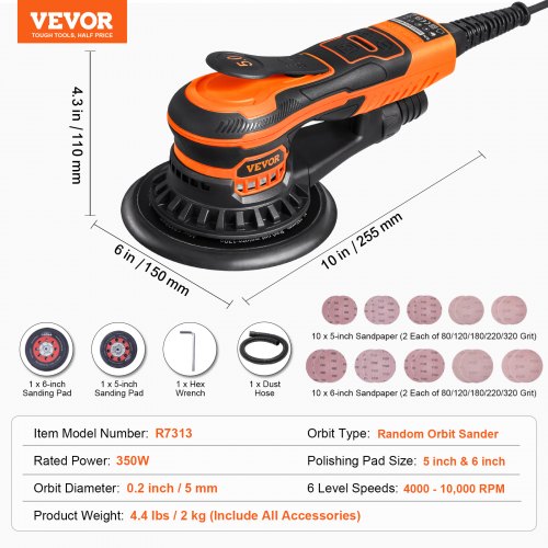 Random Orbital Sander 5 6Inch 350W Brushless Orbital Sander 10000 PRM