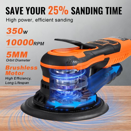Random Orbital Sander 6Inch 350W Brushless Orbital Sander 10000 PRM 6