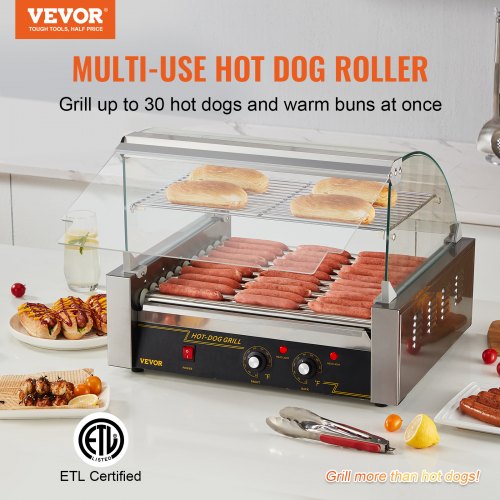 Hot Dog Roller 11 Rollers 30 Hot Dogs Capacity 1650W Stainless Sausage