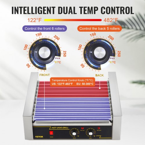 Hot Dog Roller 11 Rollers 30 Hot Dogs Capacity 1650W Stainless Sausage